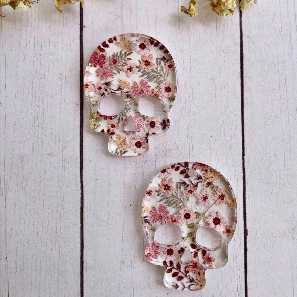 4 Pink Flower Skulls - Halloween & Dia de los Muertos - acrylic blanks